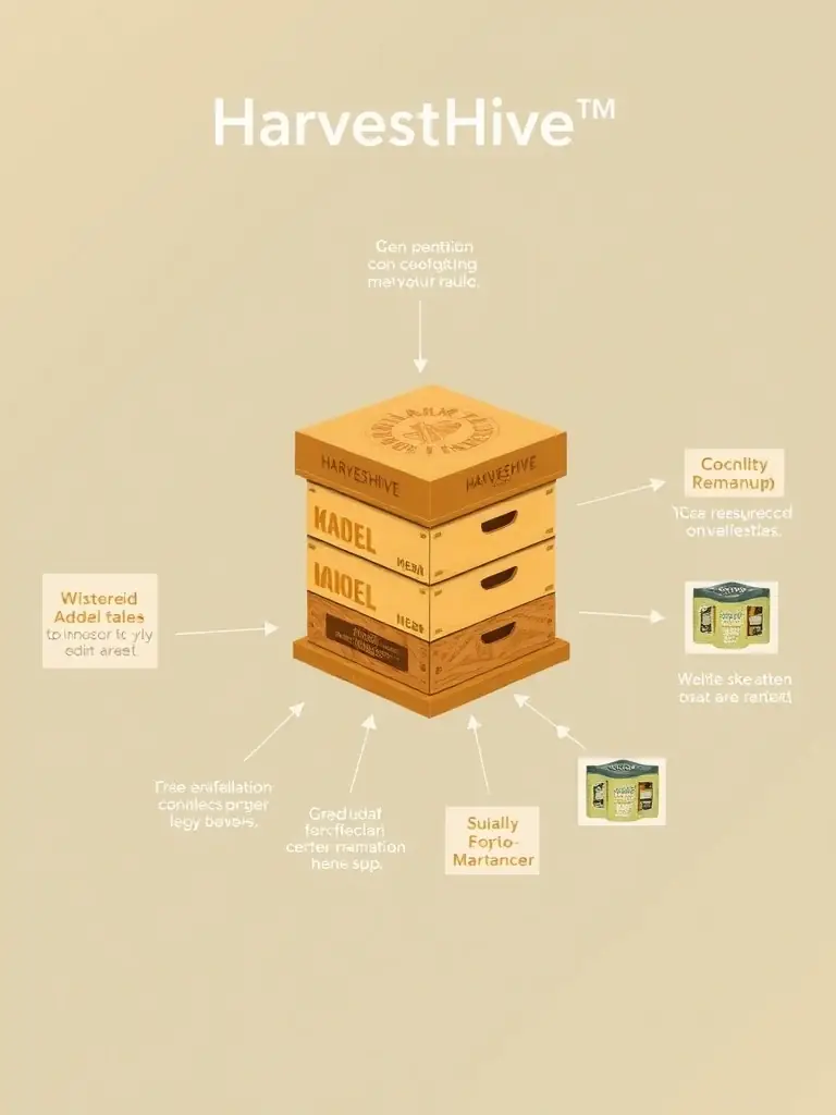 A diagram illustrating the modular design of a HarvestHive™, showing how different modules can be added or removed to customize the hive environment. The diagram should highlight the ease of assembly and the flexibility of the system.