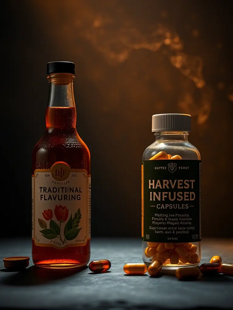 A side-by-side comparison of traditional flavoring methods versus HarvestInfused™, emphasizing the enhanced safety and quality.