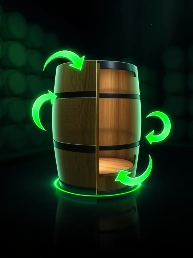 A visual representation of the barrel's recyclability, showing the process of breaking down and reusing the sustainable polymers.