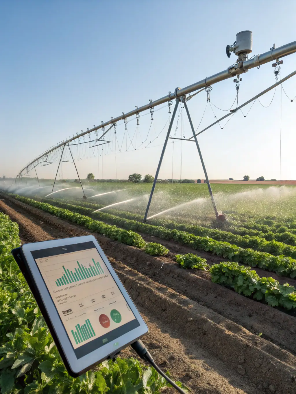 A modern, AI-powered irrigation system in an Adriatic Harvest™ farm, demonstrating the integration of technology in agriculture.