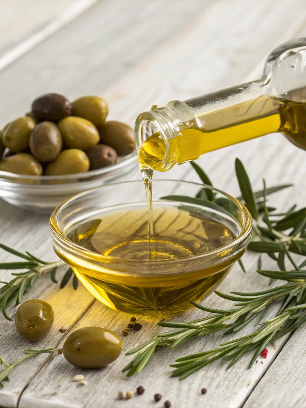 A bottle of early-harvest olive oil with a food-grade infusion capsule, showcasing HarvestPress™'s precision harvesting and flavor enhancement technology.