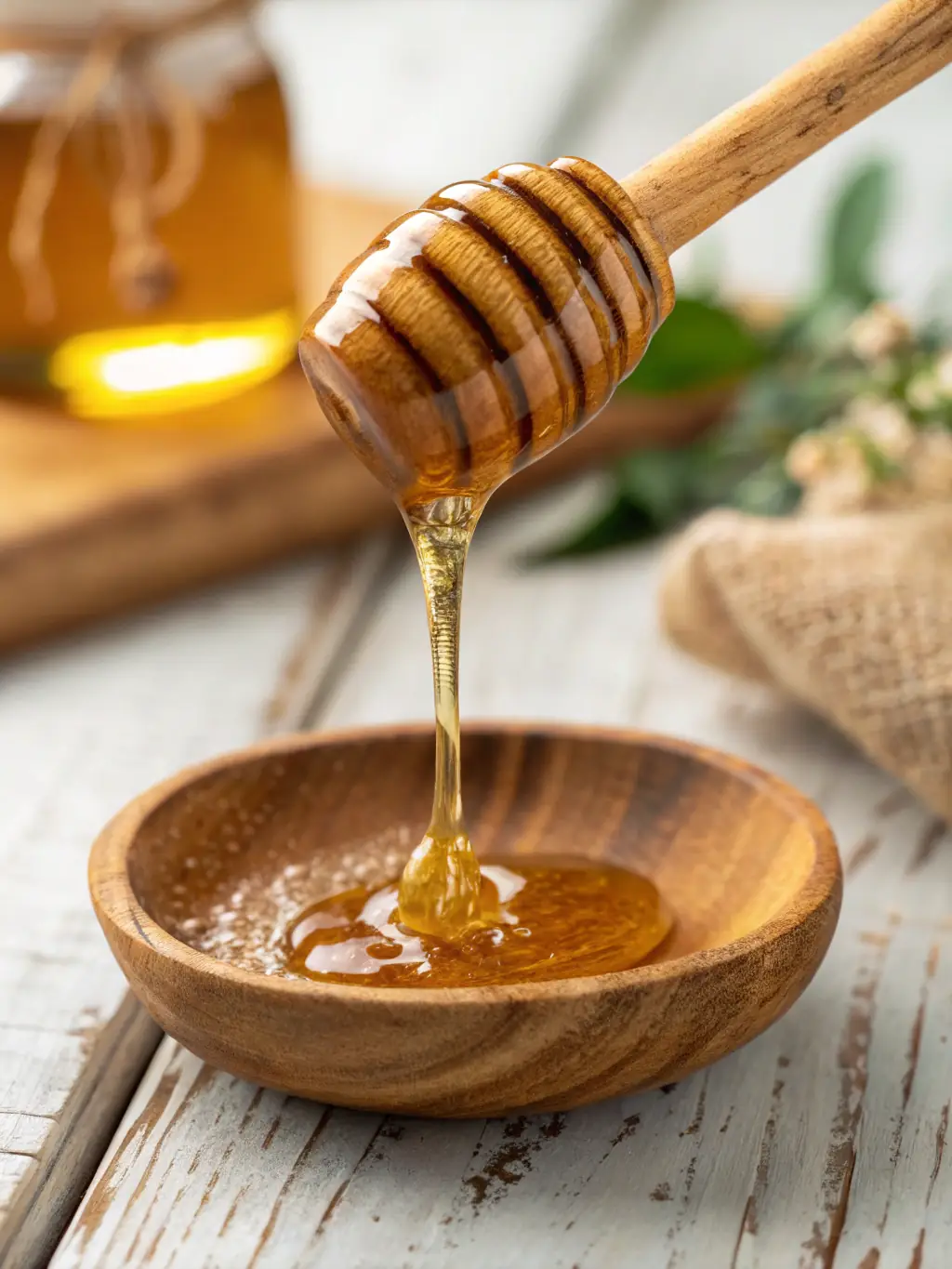 Image of freshly harvested HarvestGold™ honey being carefully poured into a glass jar, emphasizing the premium quality of the final product.