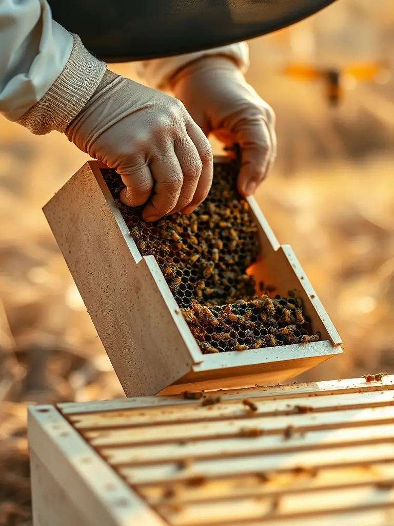 Image of HarvestInfused™ botanical capsules being placed inside a smart hive, highlighting the innovative flavor infusion process.
