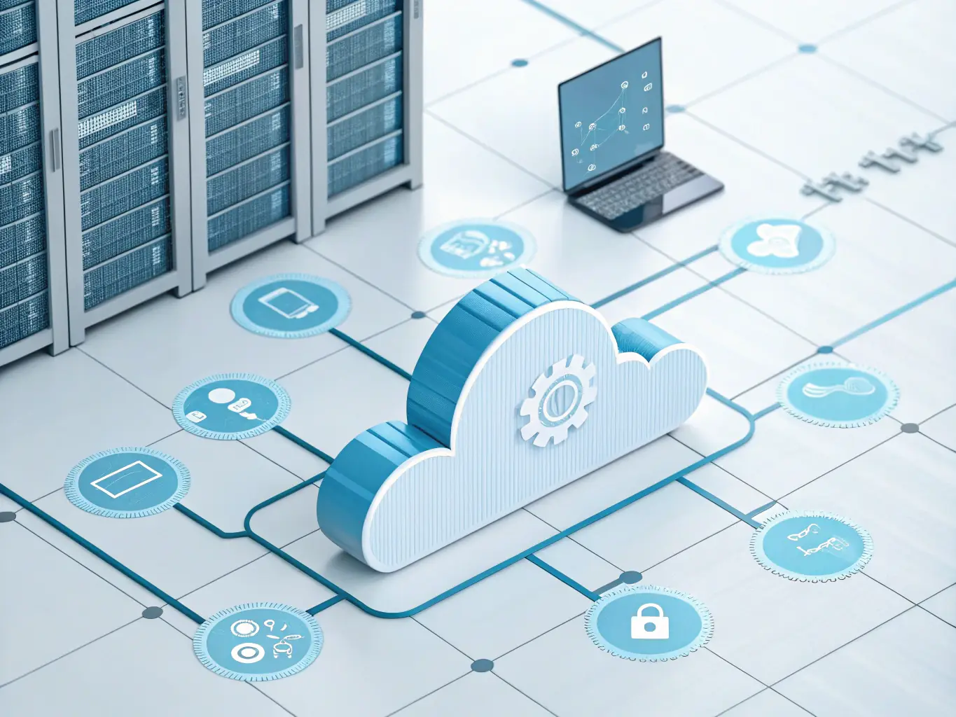 A detailed image showcasing the cloud-based architecture of HarvestIQ, highlighting AWS or Azure cloud platform hosting with icons representing scalability, redundancy, and security features.